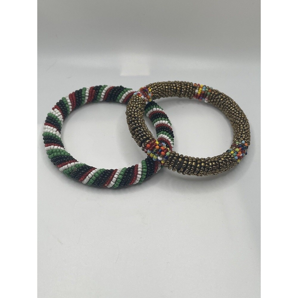 VINTAGE MAASAI Beaded Bangle Bracelets Set Of 2